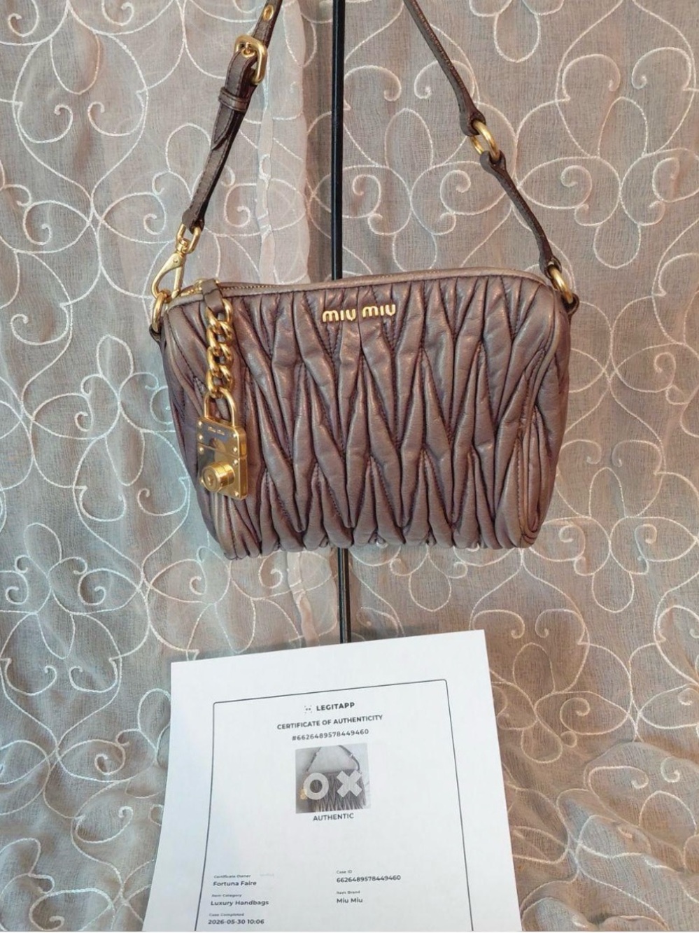 Miu Miu Quilted Brown Leather Shoulder Bag with Gold Hardware